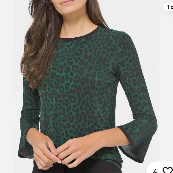 MICHAEL Michael Kors Tops - NWT Michael Michael Kors Top Shirt Moss Green Cheetah Print Bell Sleeves Sz XS